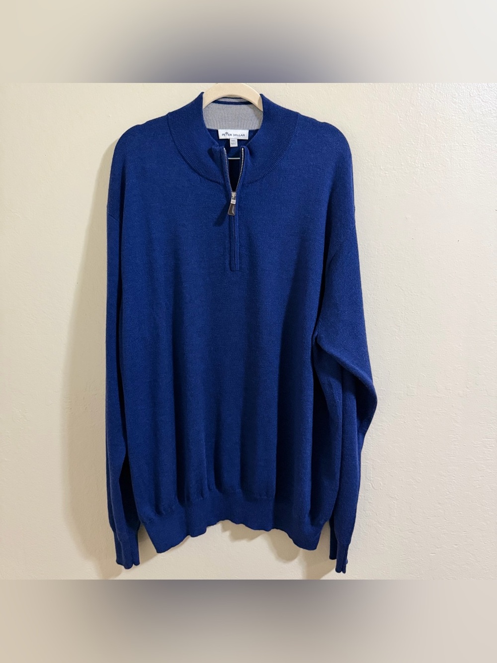 Peter Millar Merino Wool Silk Quarter Zip Sweater Blue Pullover Mens XXL NWOT - Picture 1 of 9